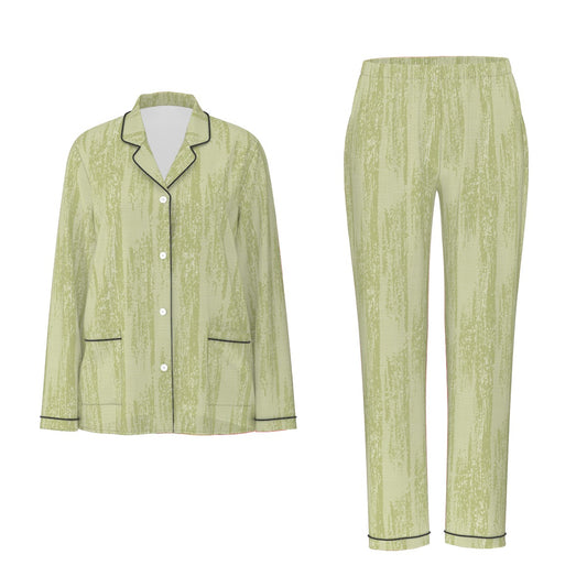 All-Over Print Women's Long Sleeve Pajama Set With Black Contrast Piping