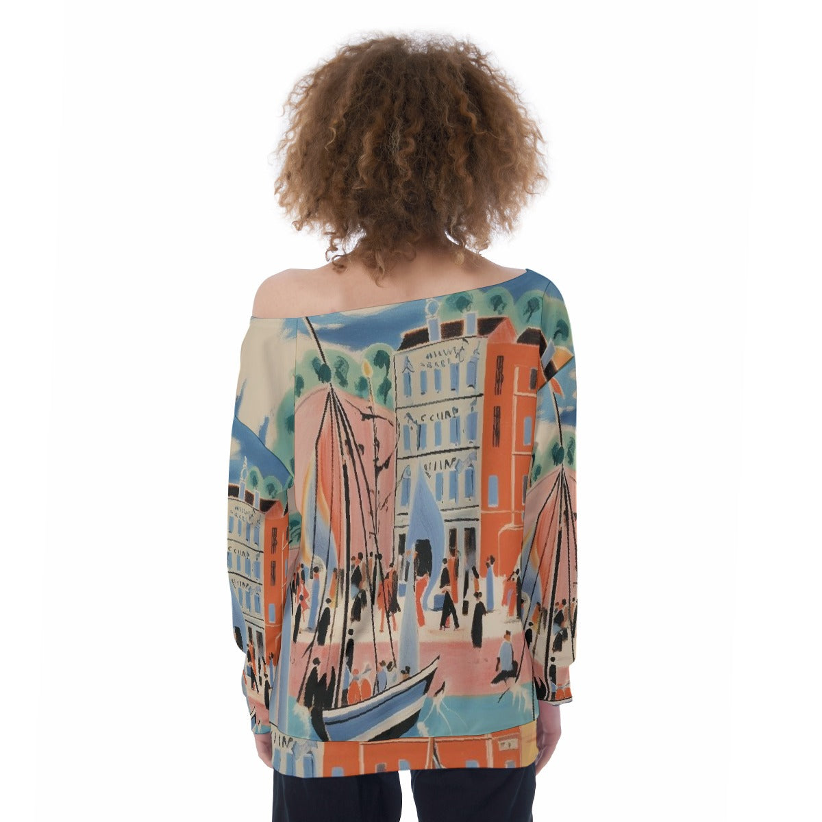 All-Over Print Oversized Women's Off-Shoulder Sweatshirt