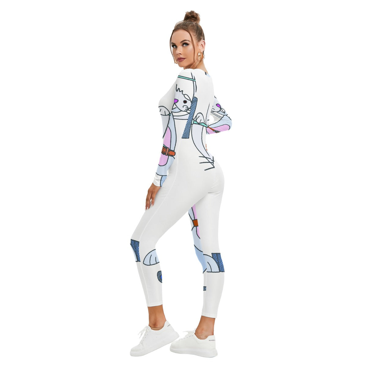 All-Over Print Women's Plunging Neck Jumpsuit