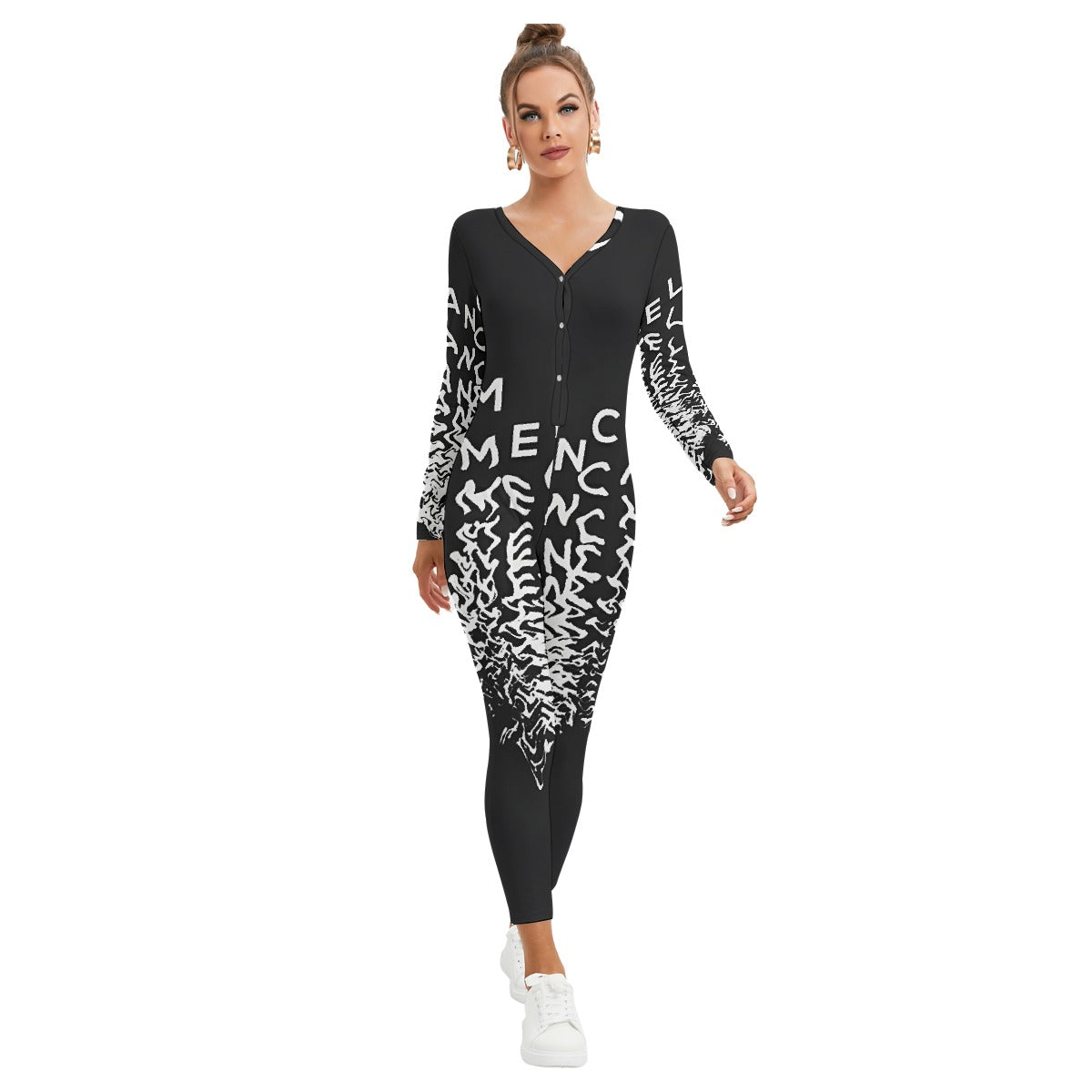 All-Over Print Women's Plunging Neck Jumpsuit