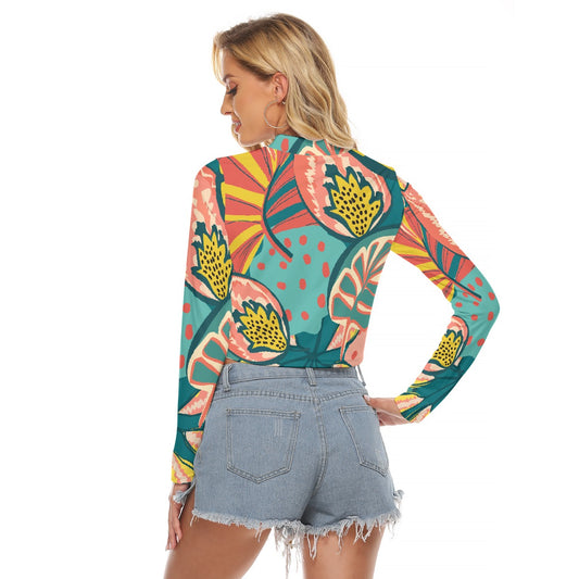 All-Over Print Women's Hollow Chest Keyhole Tight Crop Top