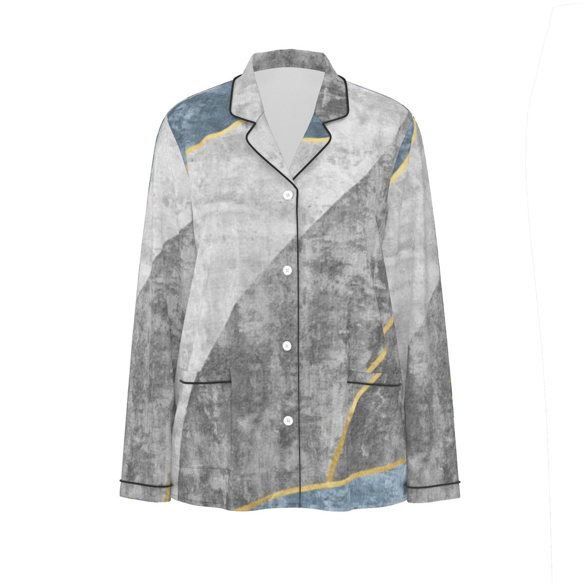 All-Over Print Women's Long Sleeve Pajama Set With Black Contrast Piping