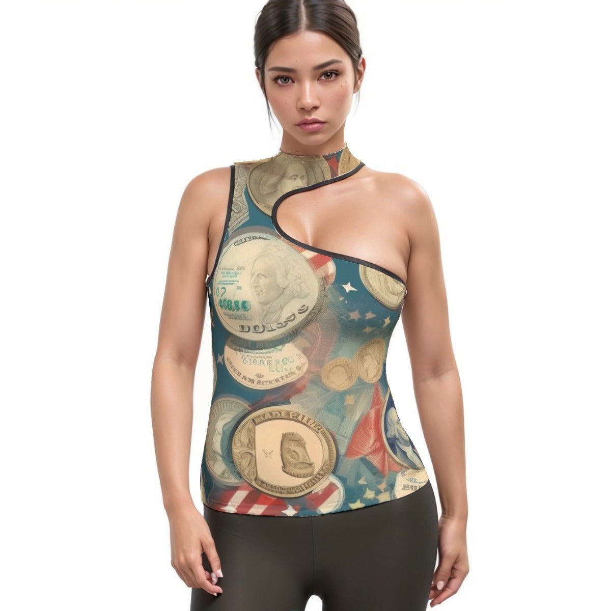 All-Over Print Women's Halter Sleeveless Asymmetrical Tank Top