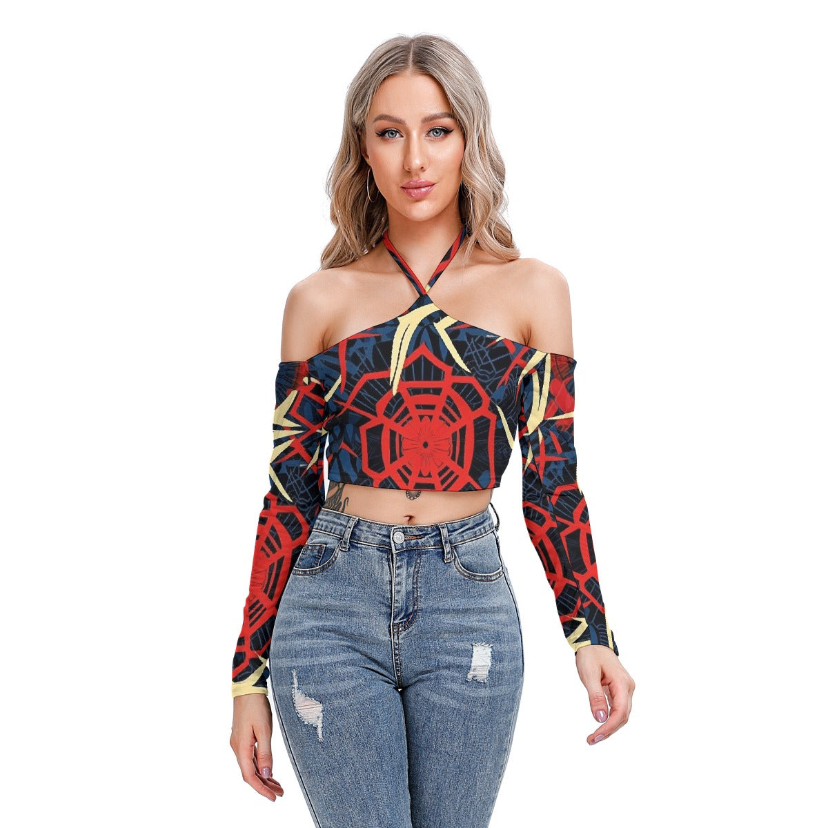 All-Over Print Women's Halter Lace-up Top