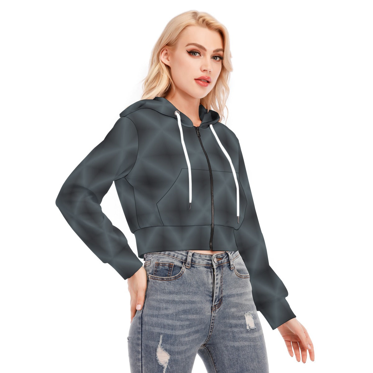 All-Over Print Women's Crop Top Hoodie With Zipper Closure