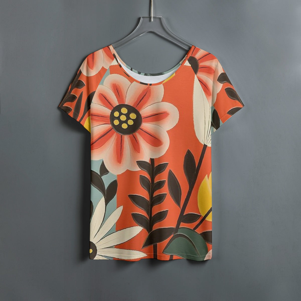 All-Over Print Women's Round Neck T-shirt With Raglan Sleeve