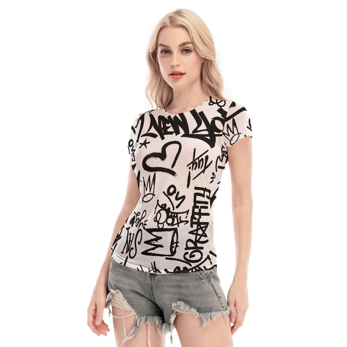 All-Over Print Women's Short Sleeve Mesh Blouse