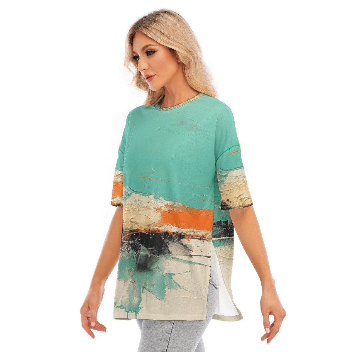 All-Over Print Women's Short Sleeves T-shirt With Hem Split