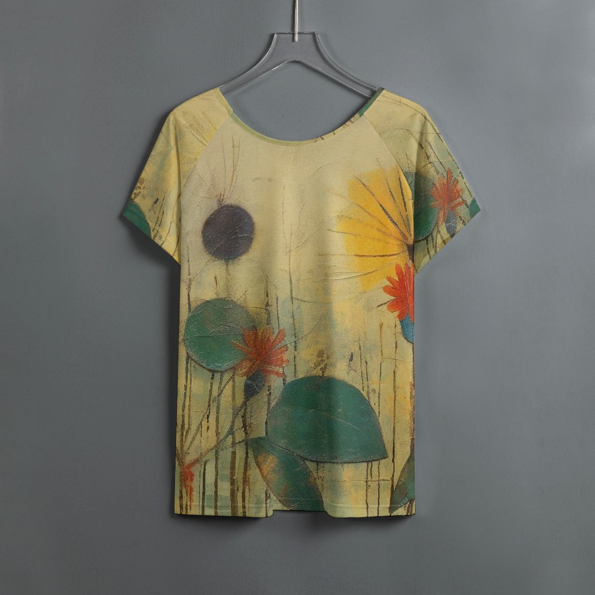 All-Over Print Women's Round Neck T-shirt With Raglan Sleeve