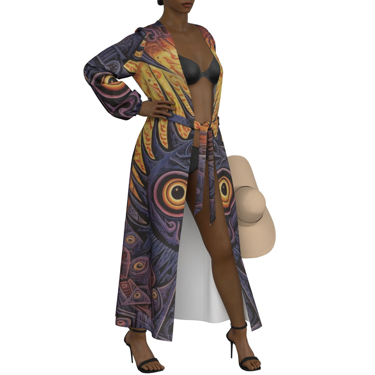 All-Over Print Women's Lace-up Chiffon Robe