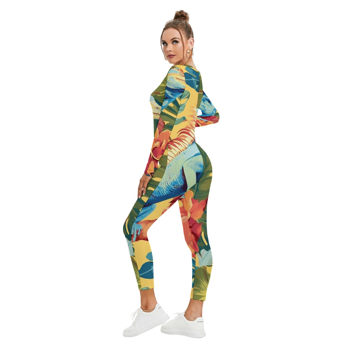 All-Over Print Women's Plunging Neck Jumpsuit