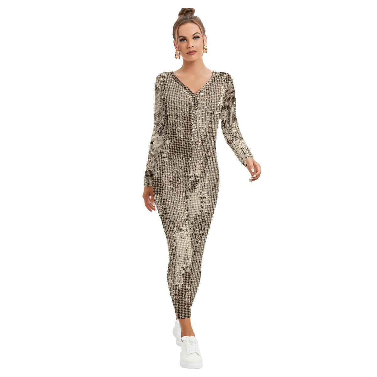 All-Over Print Women's Plunging Neck Jumpsuit