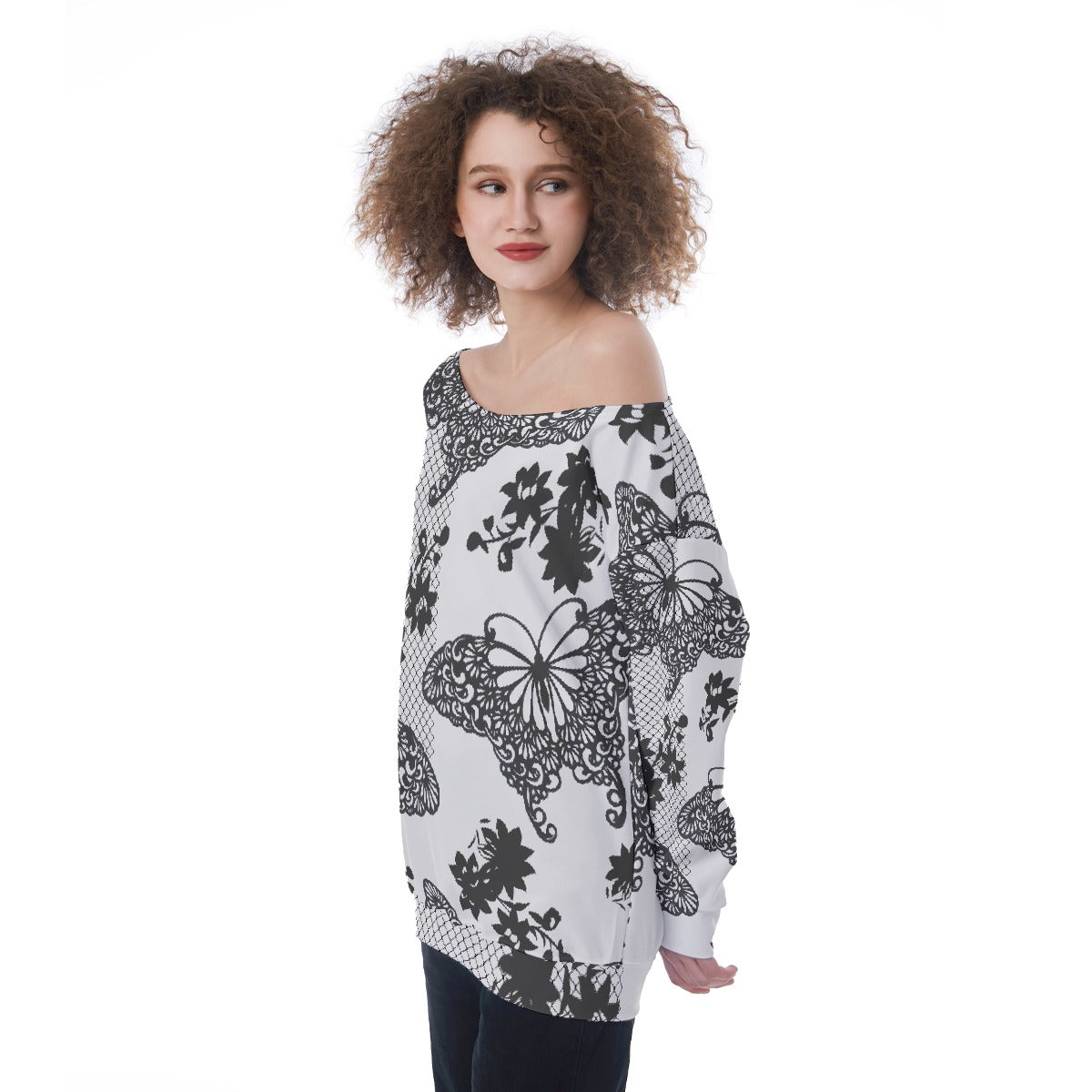 All-Over Print Oversized Women's Off-Shoulder Sweatshirt