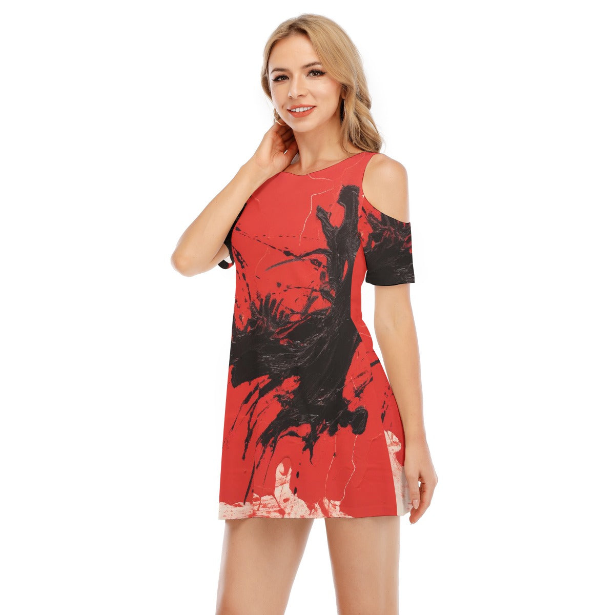 All-Over Print Women's Cold Shoulder Dress | 190GSM Cotton