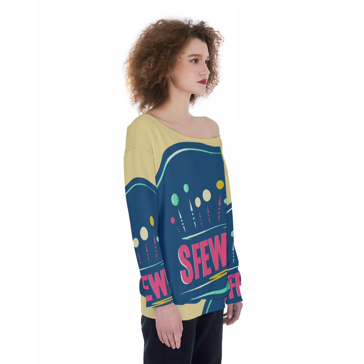 All-Over Print Oversized Women's Off-Shoulder Sweatshirt