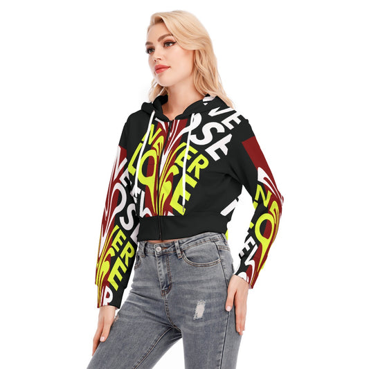 All-Over Print Women's Crop Top Hoodie With Zipper Closure