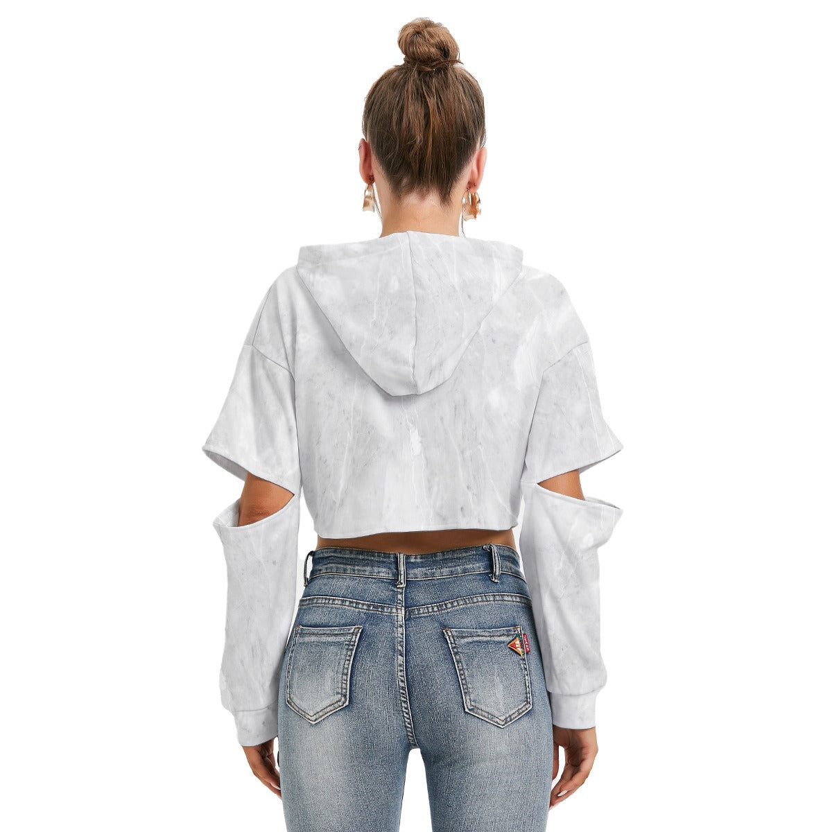 All-Over Print Women's Heavy Fleece Hoodie With Hollow Out Sleeve