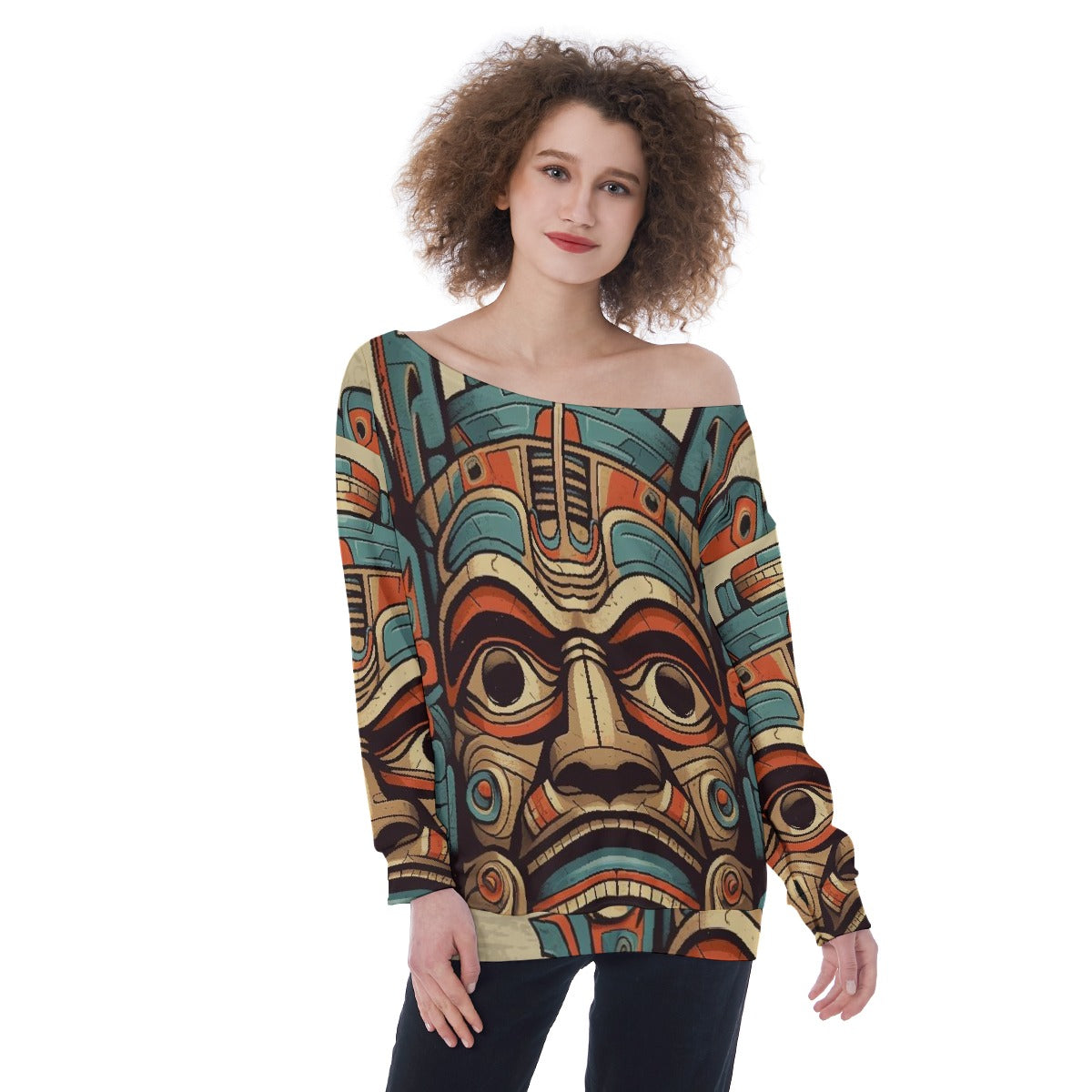 All-Over Print Oversized Women's Off-Shoulder Sweatshirt