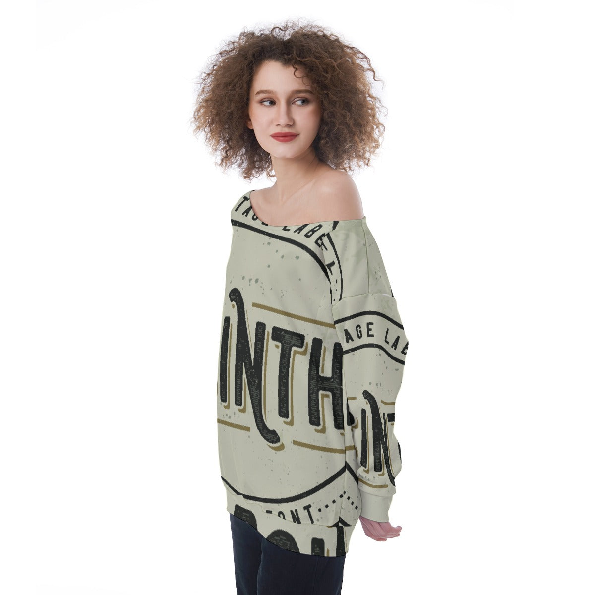 All-Over Print Oversized Women's Off-Shoulder Sweatshirt