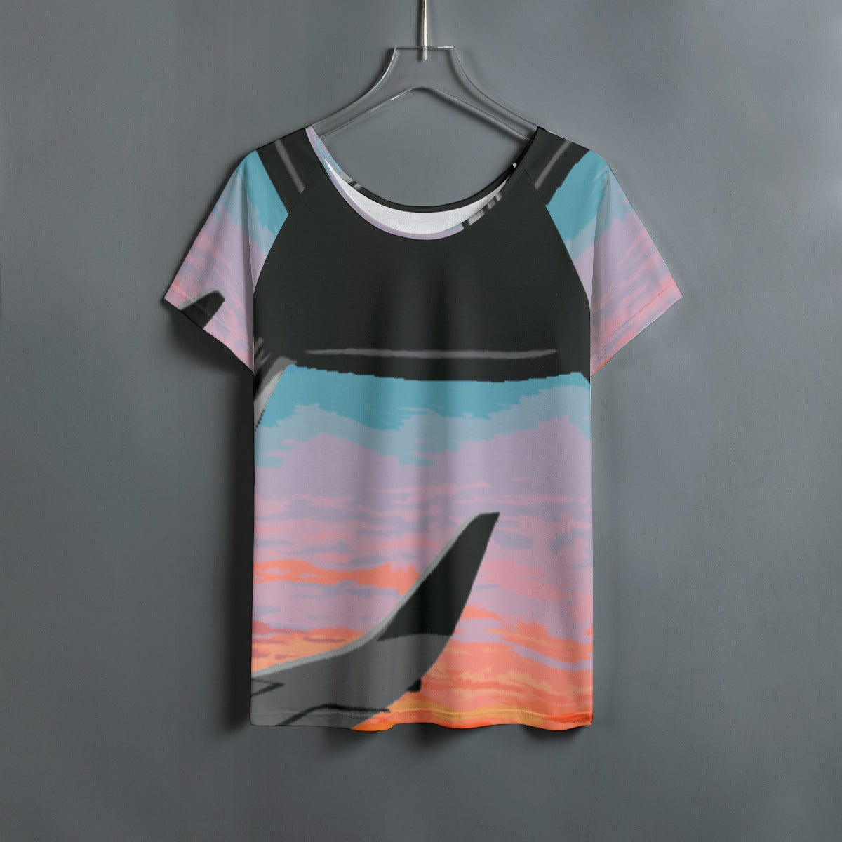 All-Over Print Women's Round Neck T-shirt With Raglan Sleeve