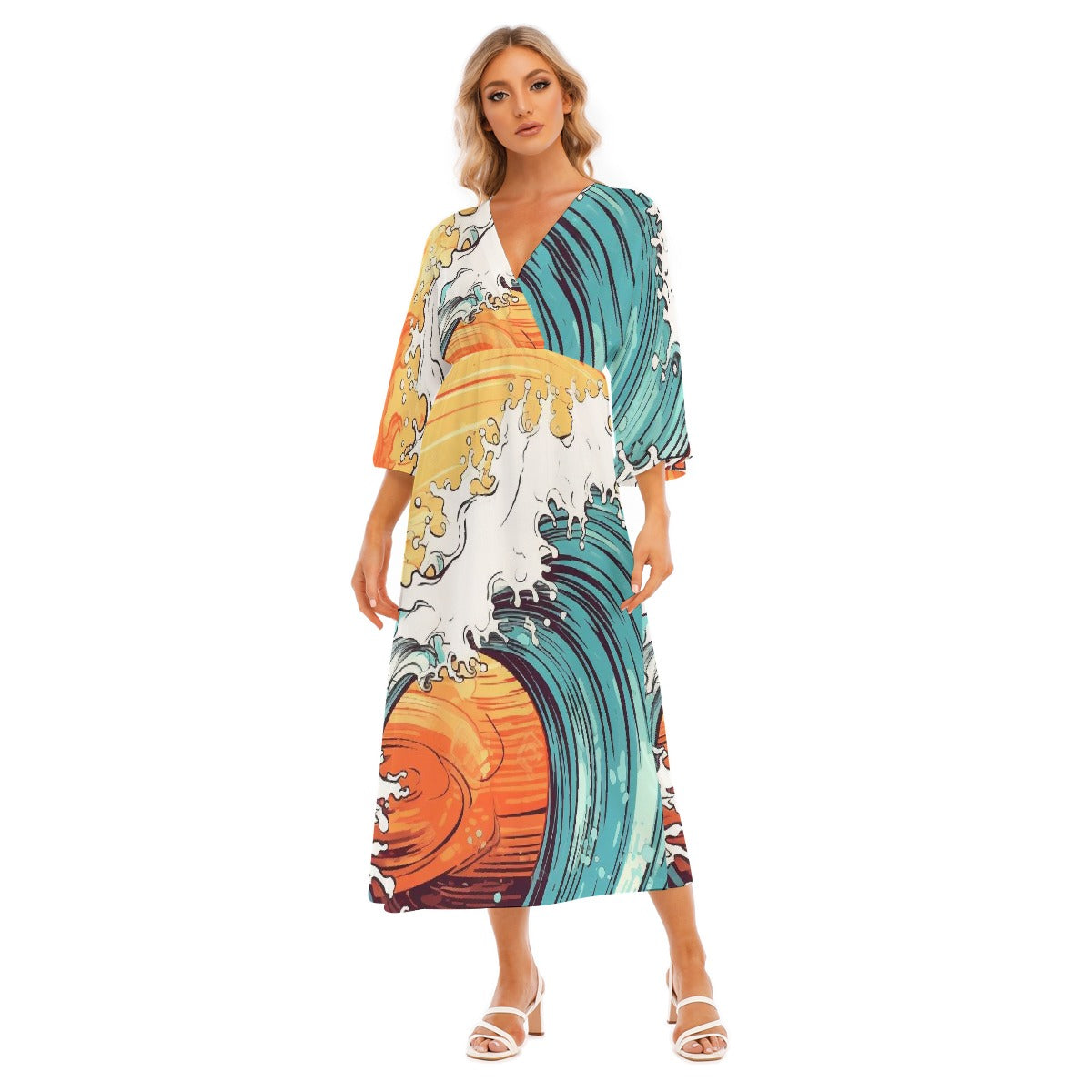 All-Over Print Women's Mid-Sleeve Long Dress