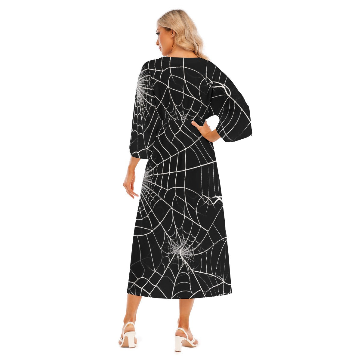 All-Over Print Women's Mid-Sleeve Long Dress