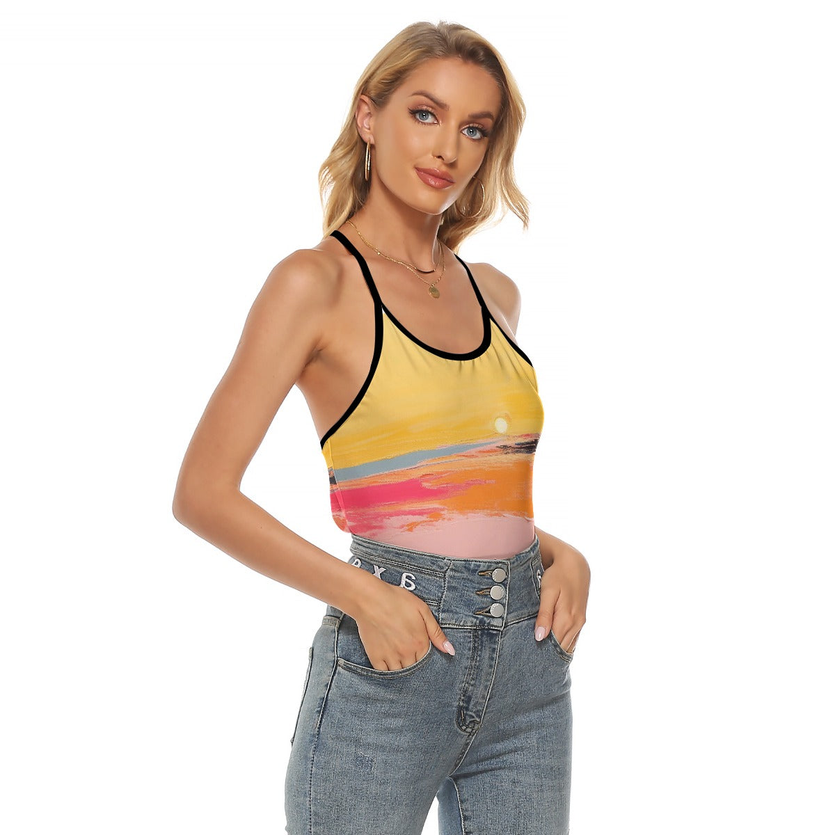 All-Over Print Women's Criss-Cross Open Back Tank Top