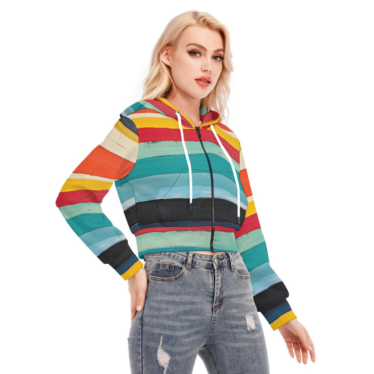 All-Over Print Women's Crop Top Hoodie With Zipper Closure