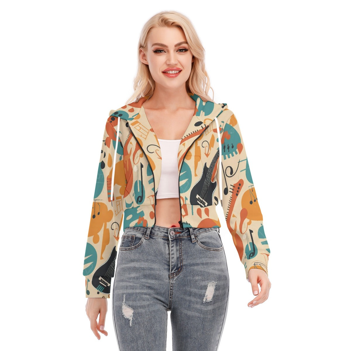 All-Over Print Women's Crop Top Hoodie With Zipper Closure