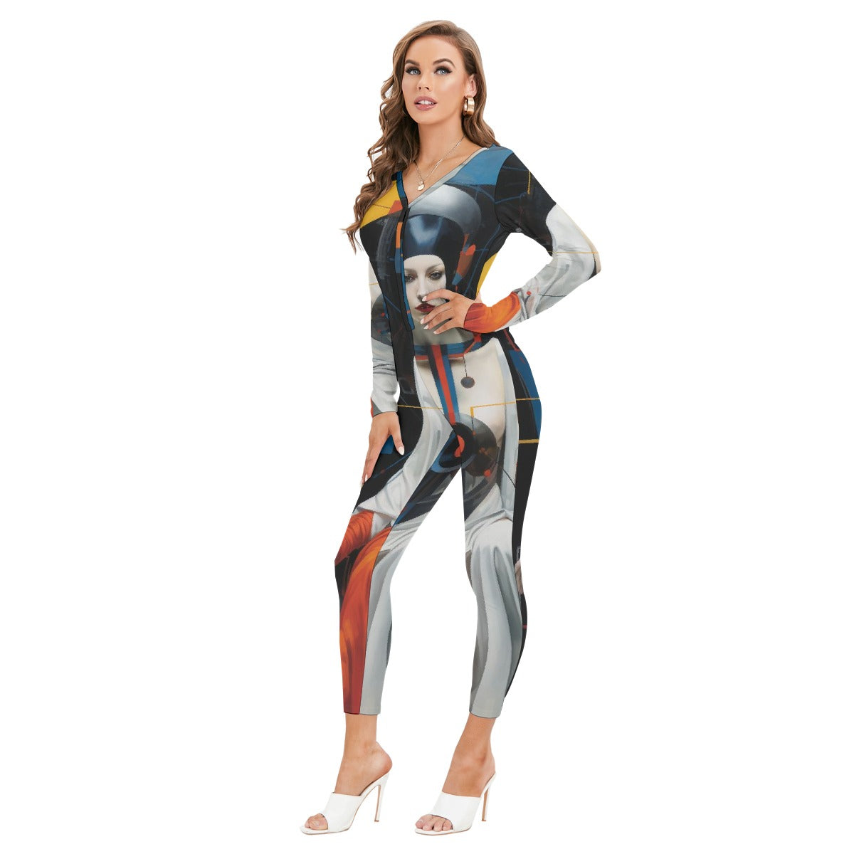 All-Over Print Women's Plunging Neck Jumpsuit