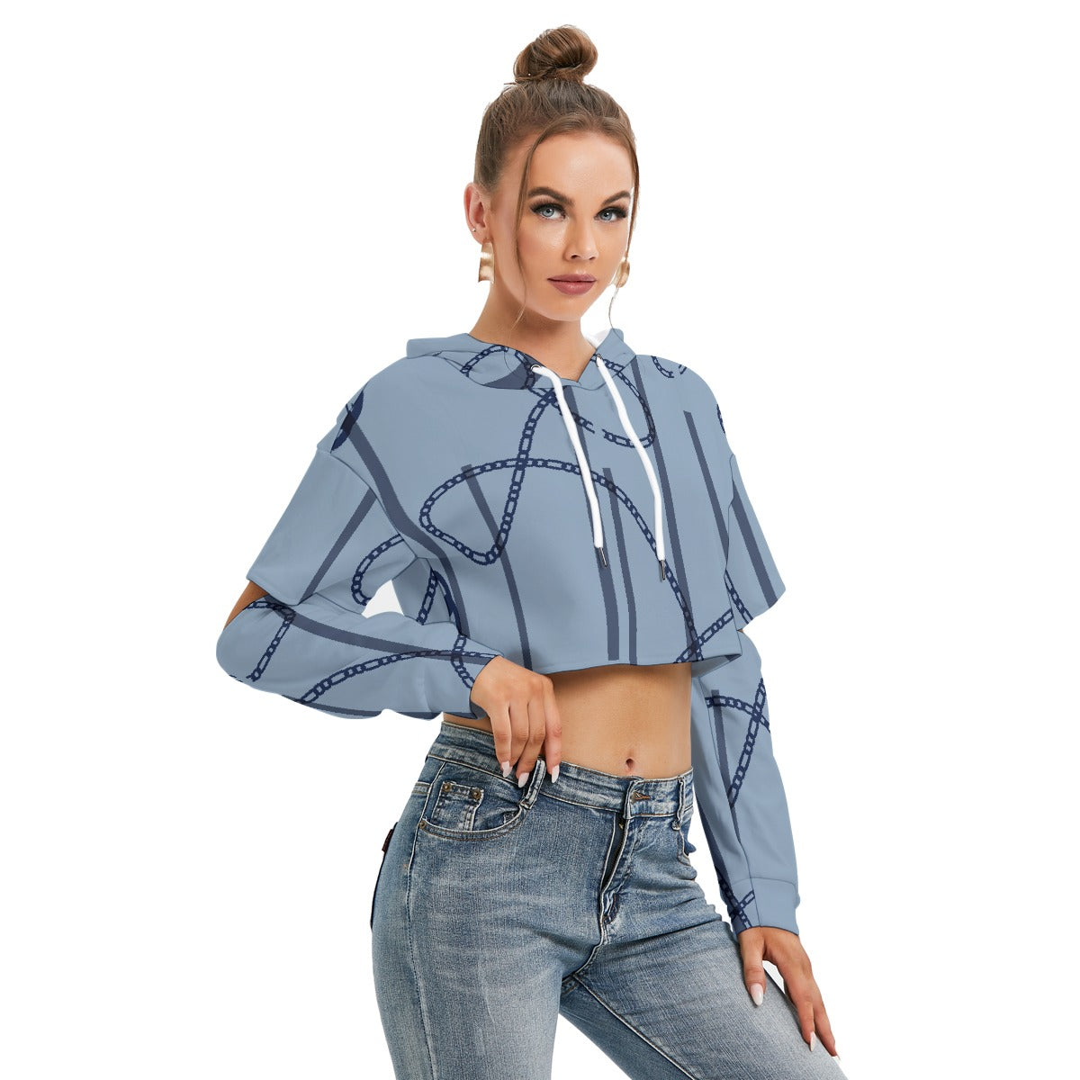 All-Over Print Women's Heavy Fleece Hoodie With Hollow Out Sleeve