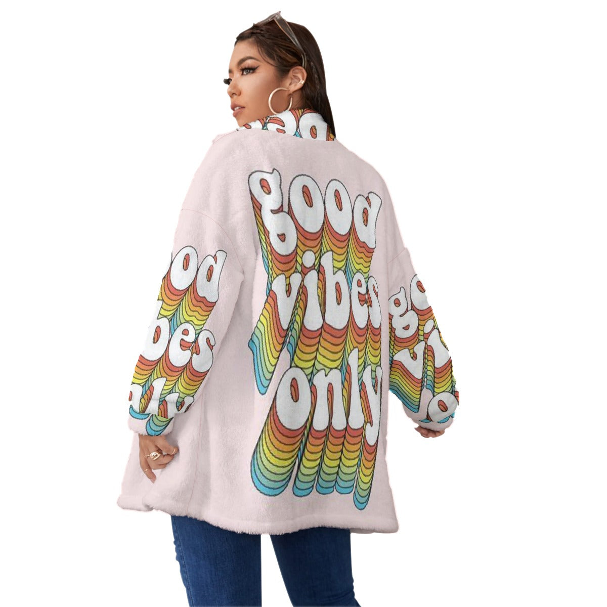 All-Over Print Unisex Borg Fleece Stand-up Collar Coat With Zipper Closure(Plus Size)