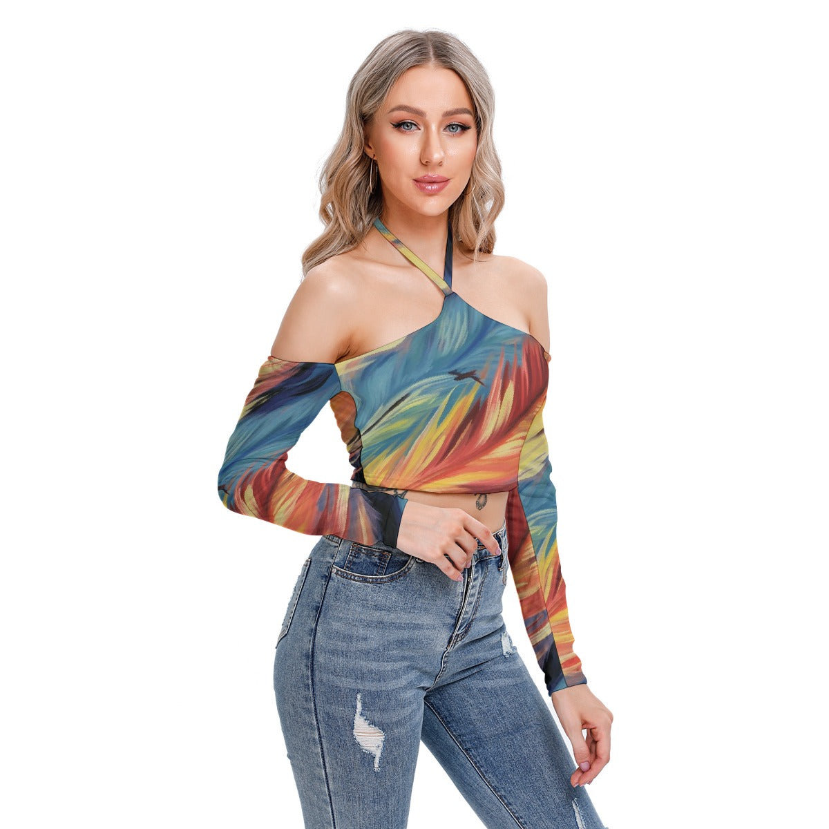 All-Over Print Women's Halter Lace-up Top