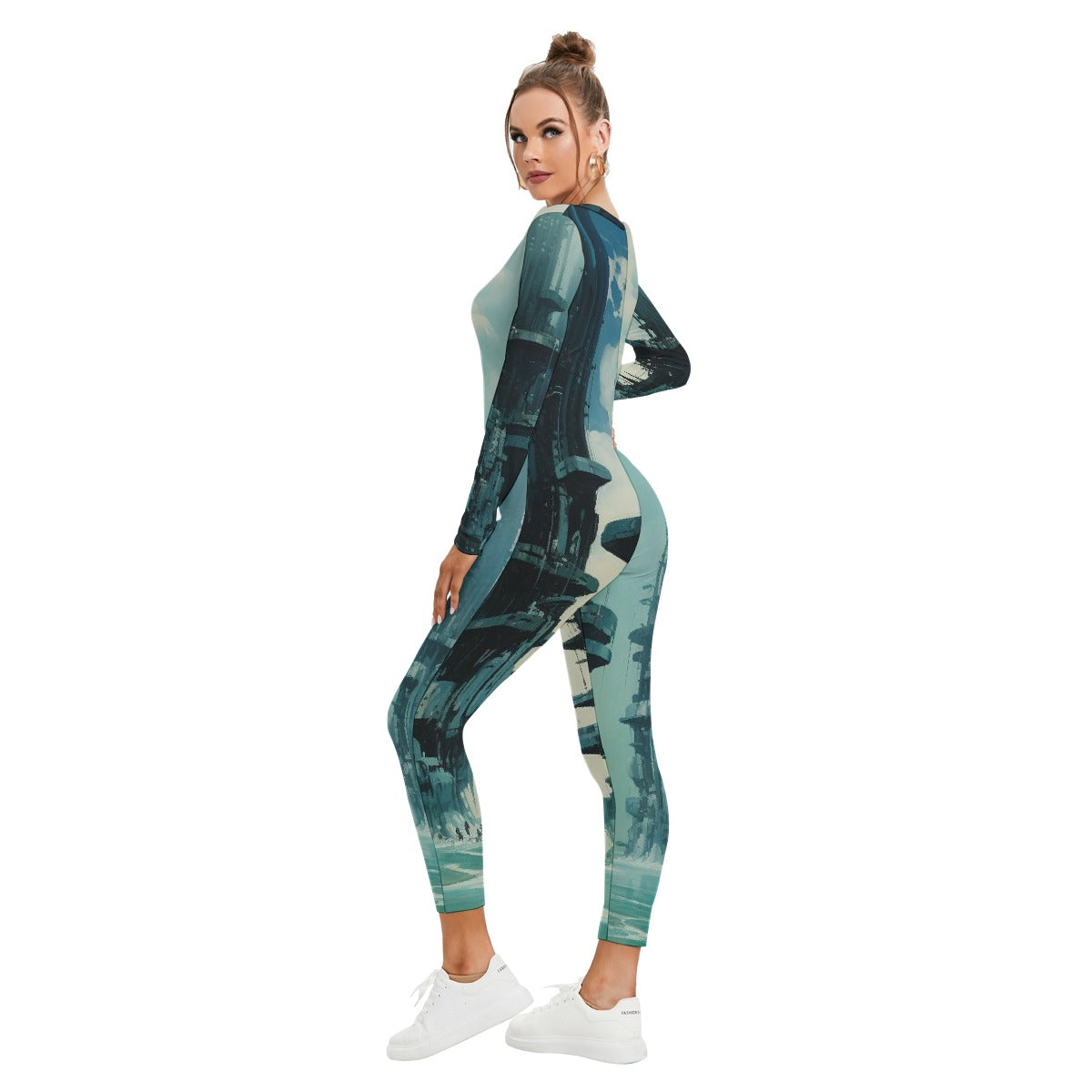 All-Over Print Women's Plunging Neck Jumpsuit