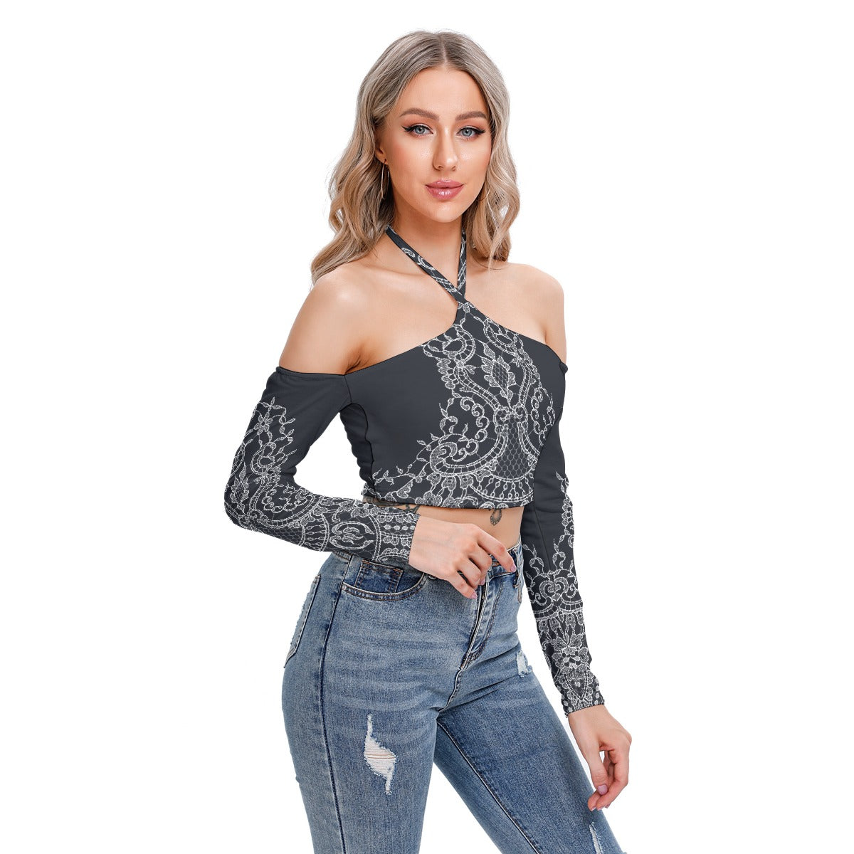All-Over Print Women's Halter Lace-up Top