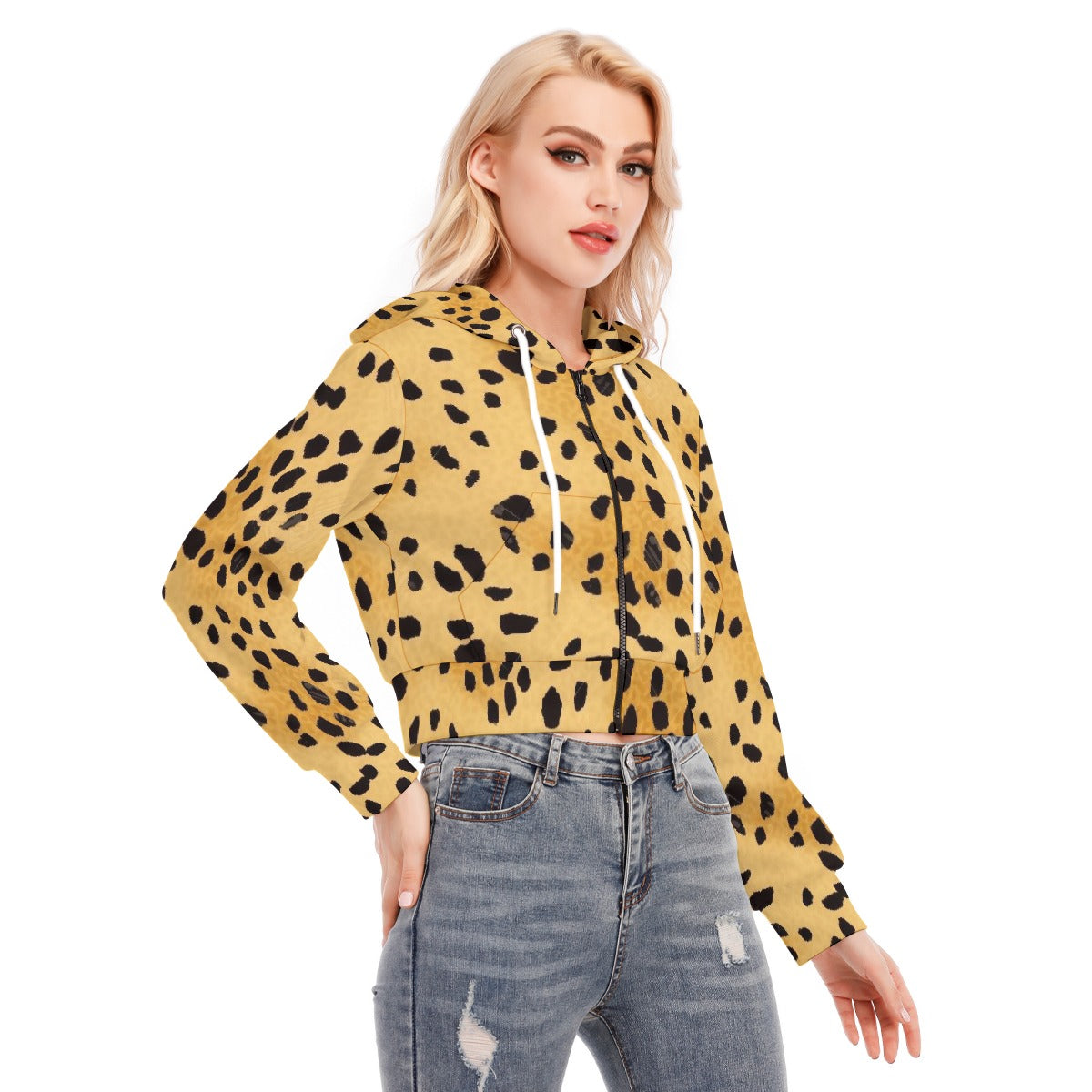 All-Over Print Women's Crop Top Hoodie With Zipper Closure