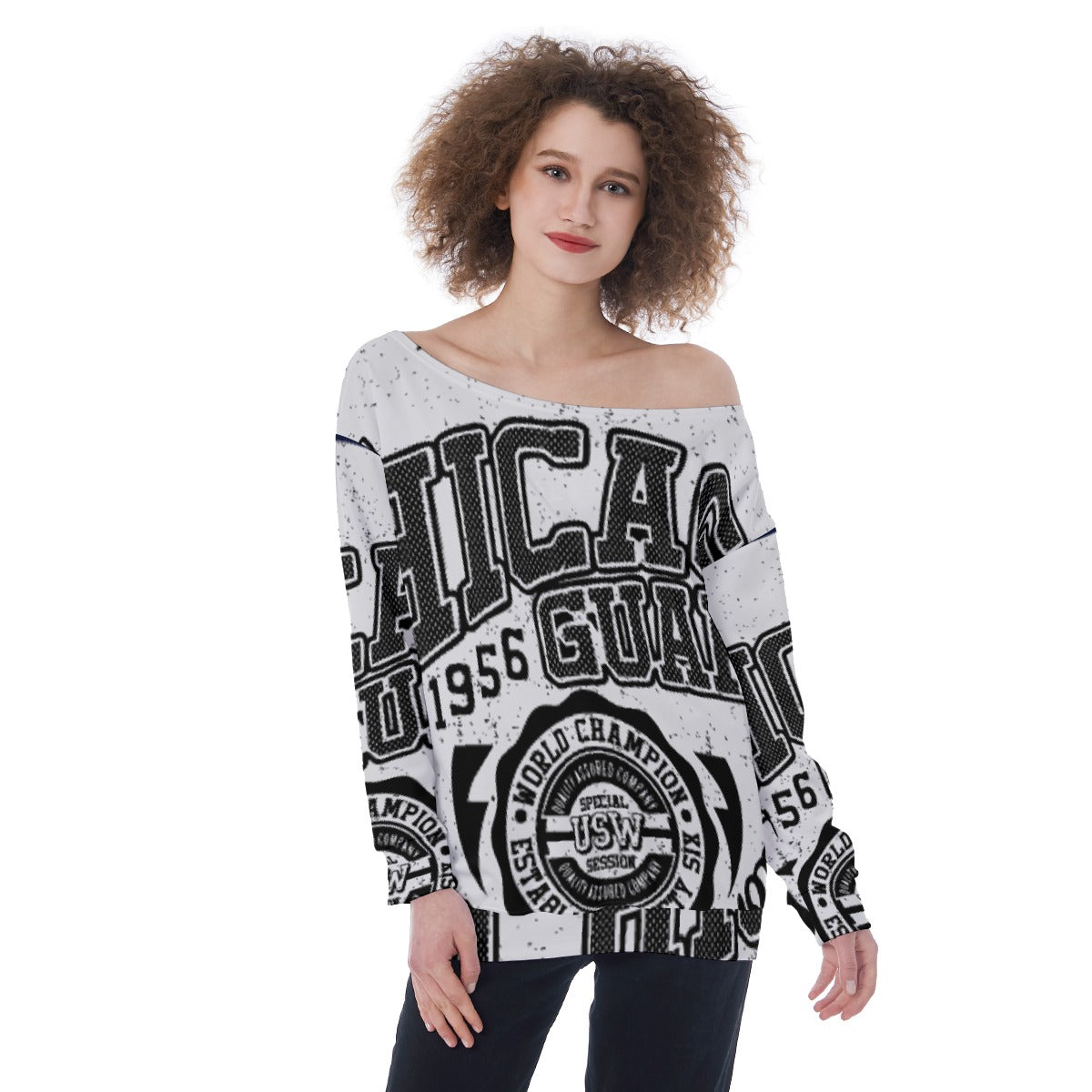 All-Over Print Oversized Women's Off-Shoulder Sweatshirt