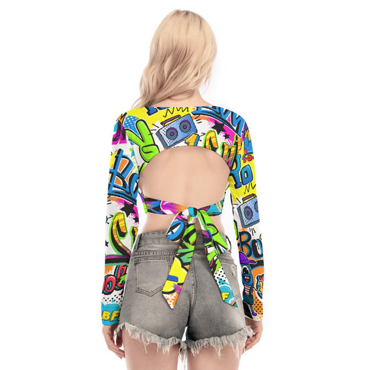 All-Over Print Women's Back Hollow T-shirt With Strap