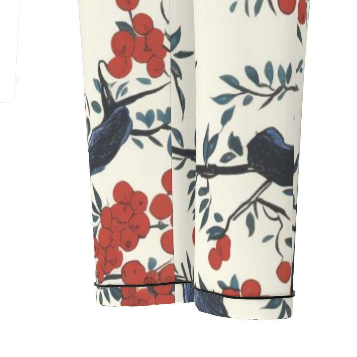 All-Over Print Women's Long Sleeve Pajama Set With Black Contrast Piping