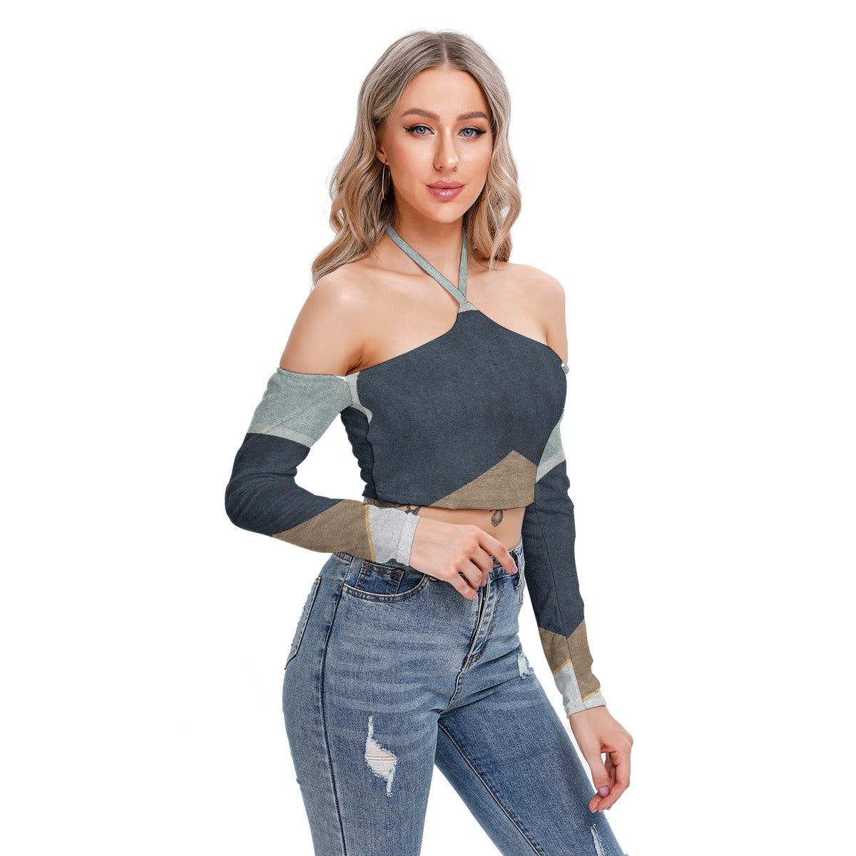 All-Over Print Women's Halter Lace-up Top