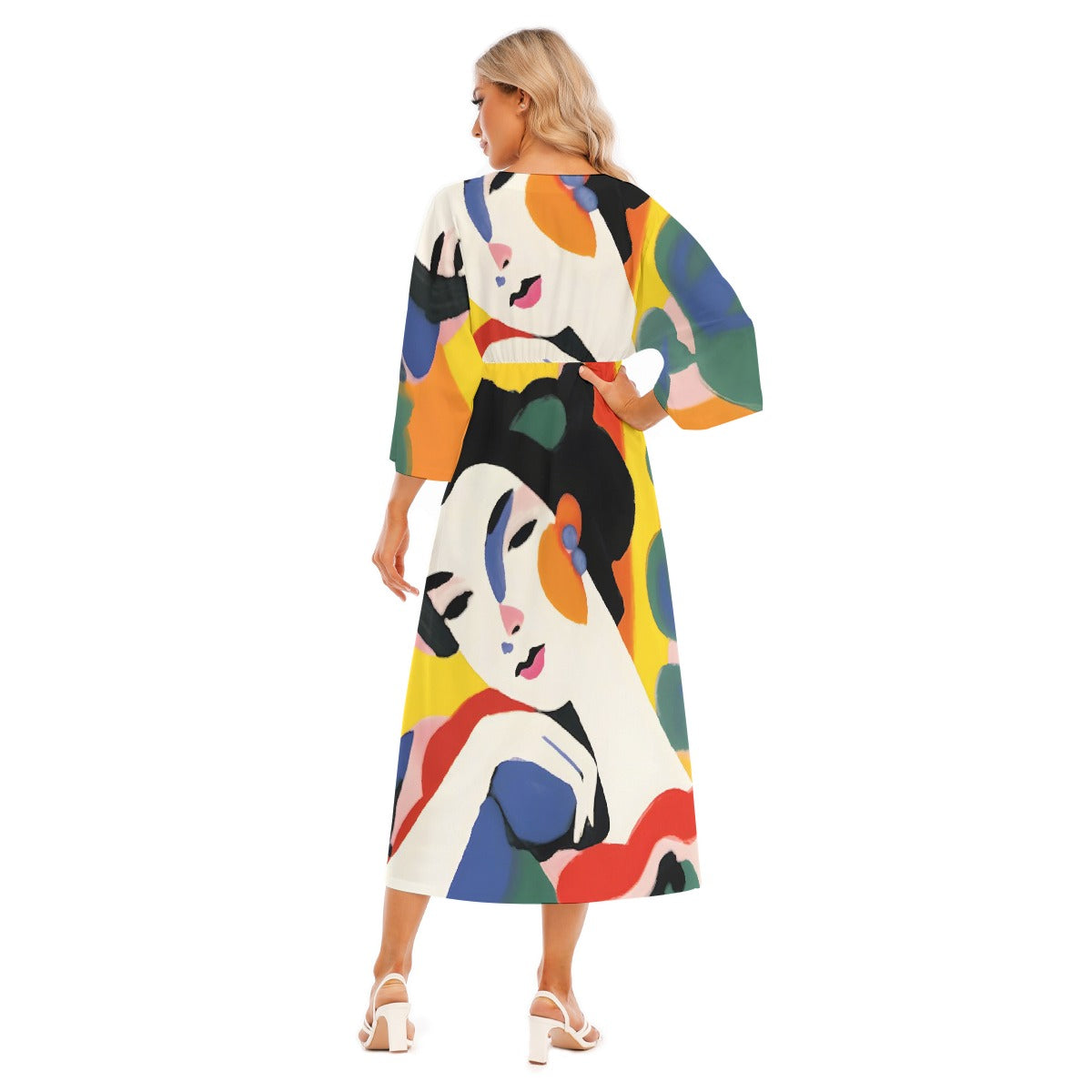 All-Over Print Women's Mid-Sleeve Long Dress