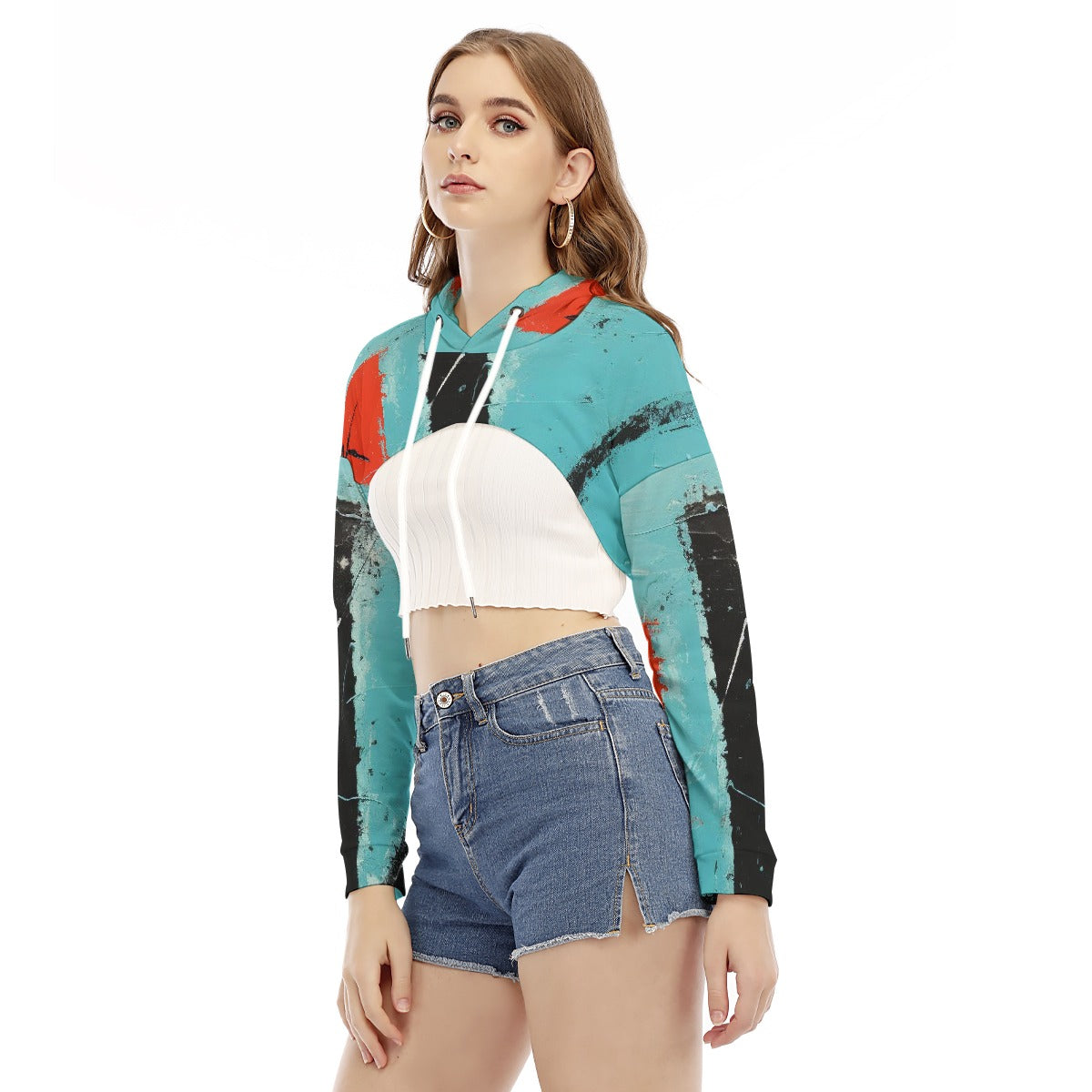 All-Over Print Women's Smock Short Hoodie With Long Sleeve