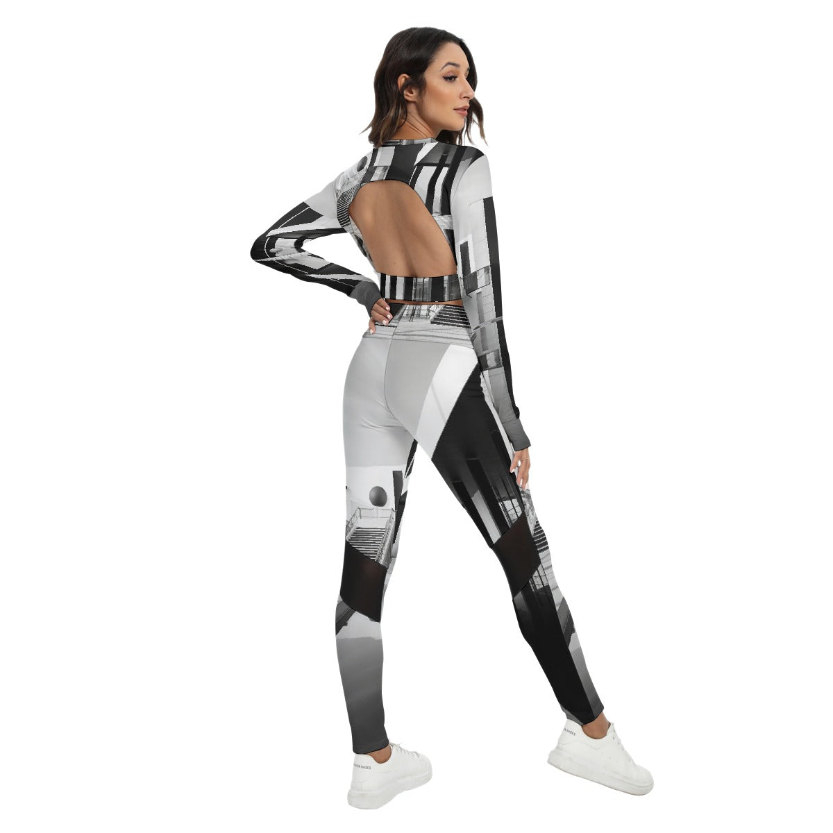 All-Over Print Women's Sport Set With Backless Top And Leggings
