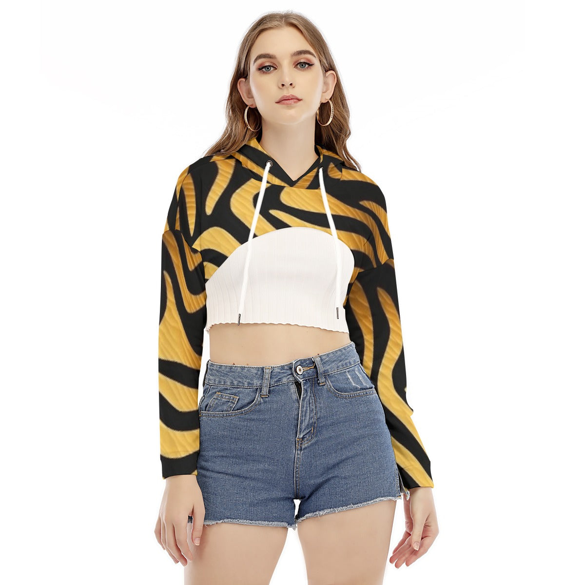 All-Over Print Women's Smock Short Hoodie With Long Sleeve