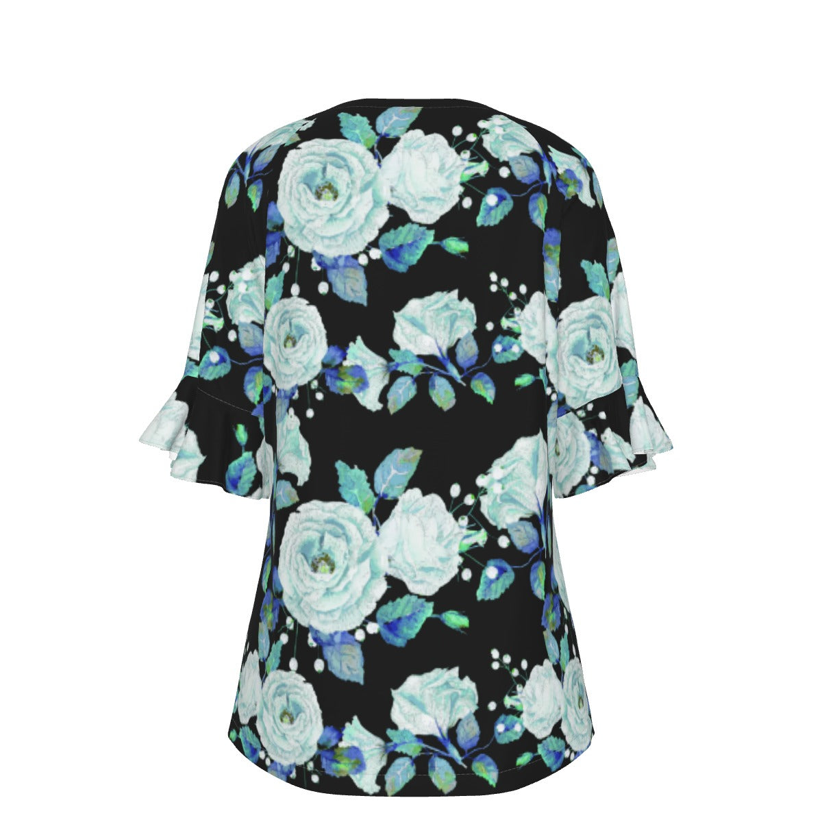 All-Over Print V-neck Women's T-shirt With Bell Sleeve