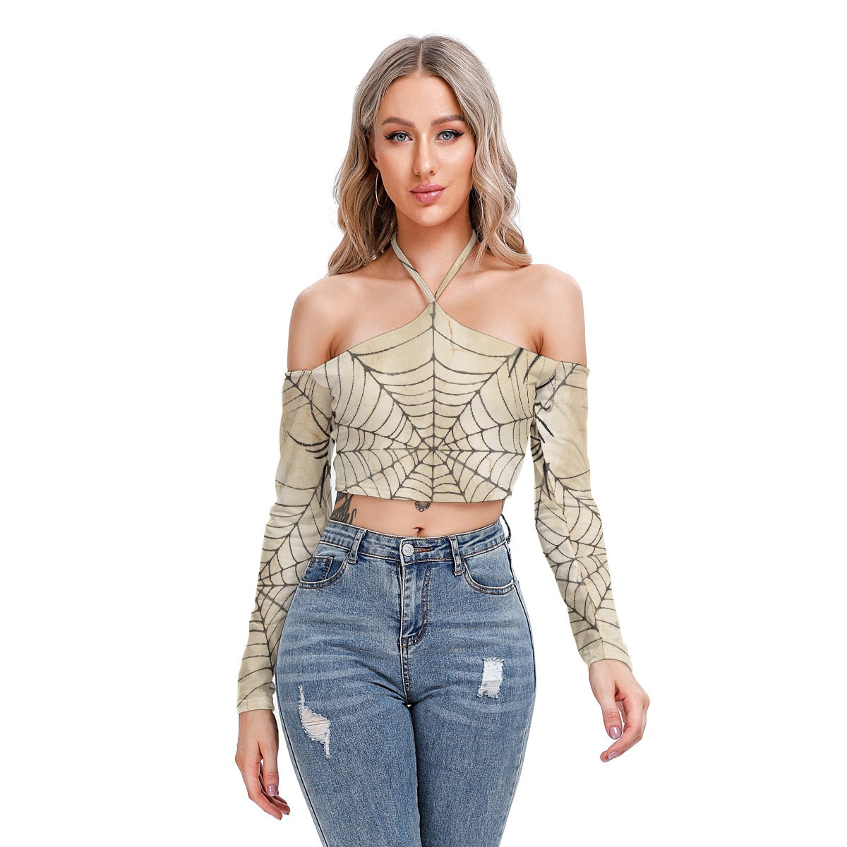 All-Over Print Women's Halter Lace-up Top