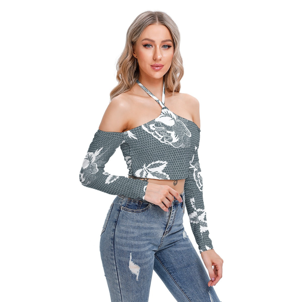 All-Over Print Women's Halter Lace-up Top