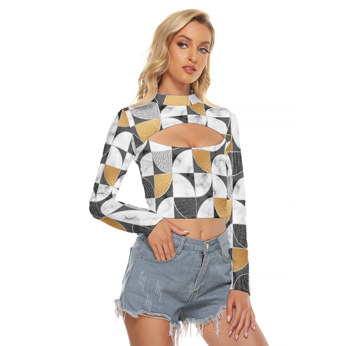 All-Over Print Women's Hollow Chest Keyhole Tight Crop Top