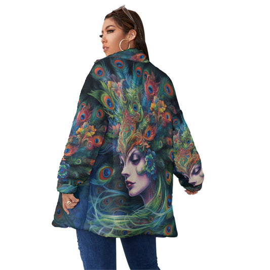 All-Over Print Unisex Borg Fleece Stand-up Collar Coat With Zipper Closure(Plus Size)