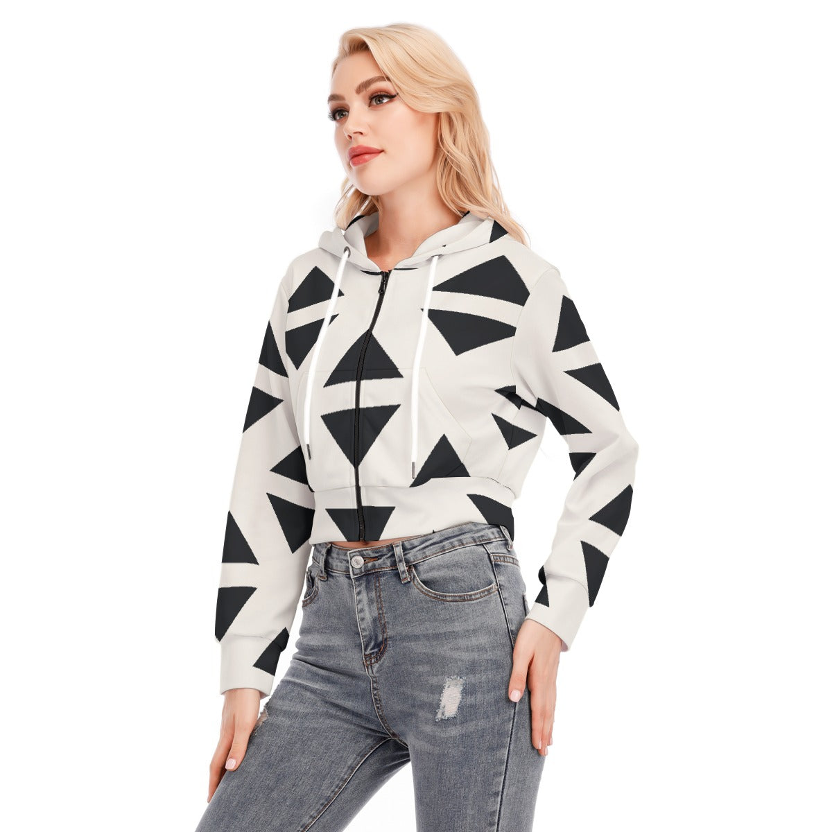 All-Over Print Women's Crop Top Hoodie With Zipper Closure